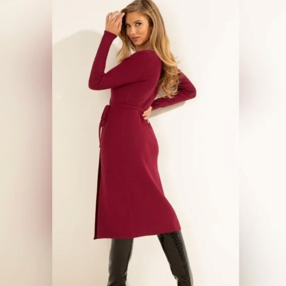 Guess Everly Red Ribbed Knit Wrapover Dress Size M - Picture 3 of 8